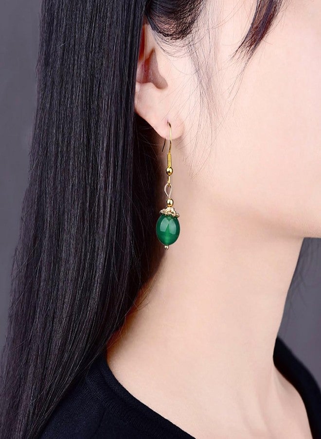 Ezindraw 3 Pairs Jade Earrings for Women, Chinese Jade Dangle Earrings Set, Green Stone Earrings for Her, Vintage Jewelry Accessory for Women, Gift - Image 2